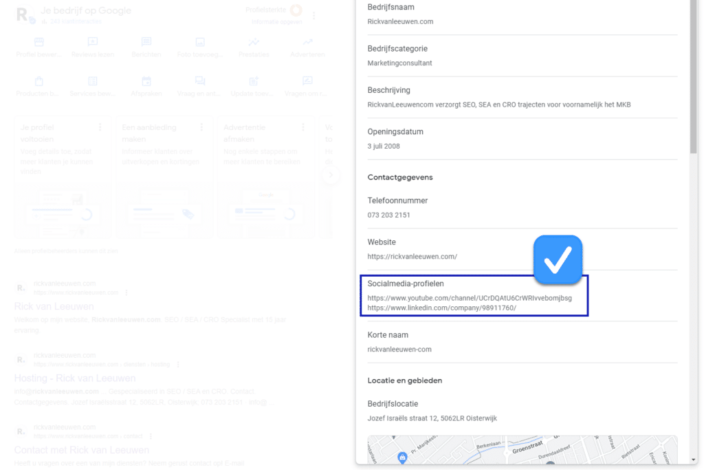 SocialMedia profielen in Google Mijn Bedrijf